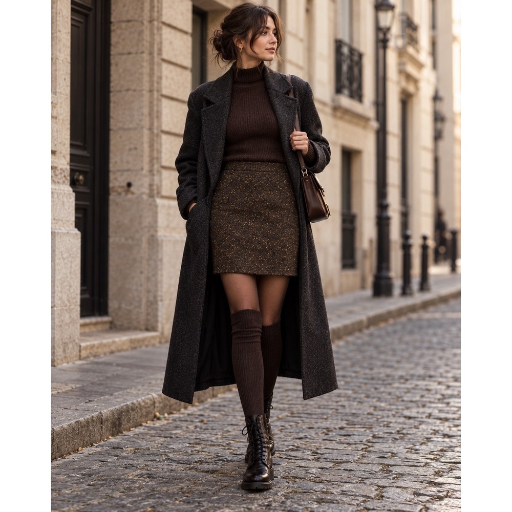 Jones New York Wool Blend Pencil Skirt Size 10 Brown Side Zip Tweed Academia